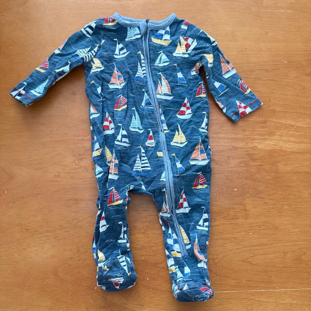 Mud Pie Sleeper Zip Up One Piece Sailboats Nautical Boat Baby Boy 3-6 Months